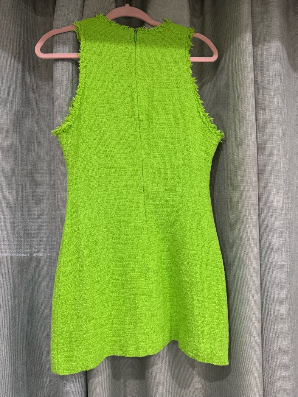 Zara Neon Lime Frayed Tweed Dress with Gold-Tone Buttons - Picture 6 of 6